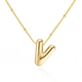 Gold balloon style letter V pendant necklace with sleek beaded chain for women - Gold Letter V