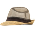 Dettaglio della corona in mesh traspirante e nastro marrone sul cappello di paglia kaki - M (56-58cm) / Cachi