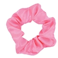 Pink satin scrunchie with a silk-like finish and soft pleated texture on white background - Pink