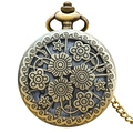 Vintage bronze quartz pocket watch with intricate floral hollow out carved case design - Bronze - Scroll Floral Hollow