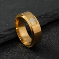 Minimalist gold faceted stainless steel ring with a silver cross engraving on stone - US 9 / 8mm Gold