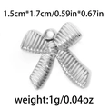 Silver bow-shaped stainless steel pendant with textured horizontal stripes for DIY jewelry - Mini Striped Bowknot-TP0519 / Silver