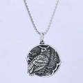 Collana in acciaio inox con ciondolo a gufo rotondo in rilievo argento retrò - Stile Tondo Gufo su Ramo (D0506)