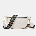 White quilted waist bag with a stylish colorful LOVE pattern wide shoulder strap for women - White