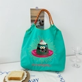 Green nylon tote bag with cartoon dessert embroidery and red-yellow braided handles - Peacock Blue Jelly