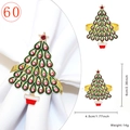 Golden Christmas tree napkin ring with green enamel and red rhinestones for table decor - Christmas Tree Style 60