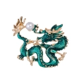 Spilla vintage a forma di drago in oro con smalto verde e perla bianca lucida - Verde Smeraldo/Perla Bianca