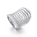 Polished silver stainless steel wide wave ring shown from a 45-degree angle - US 7 / Steel Color (KR104706-LK)