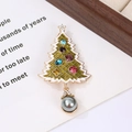 Detailed view of Christmas tree brooch with colorful gems, enamel, and grey pearl drop - Style 16 (7.3*4cm)
