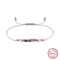 Minimalist purple natural stone beaded bracelet with adjustable silver weaving cord - Natural Amethyst