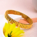 Elastic gold stainless steel bracelet featuring rectangular segments and crystal accents - k2403-Gold Single Row Diamond