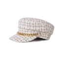 Elegante cremefarbene Tweed-Schirmmütze für Damen mit goldener Metallkette und Knöpfen - Verstellbar / Weiß