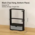 Black jewelry storage rack with double-layer hooks and transparent drawer for necklaces - 3-Tier Black