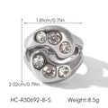 Detail showing dimensions of teardrop 18k gold plated ring with cubic zirconia stones - Silver Wave Zircon Style (HC-R30692-8-S)