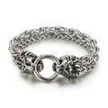 Bracciale da uomo con testa di leone retrò in acciaio inossidabile e maglia a spiga doppia - Color Acciaio