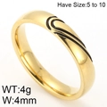 Golden titanium steel heart ring for couples with black engraved lines 4mm band width - US 7 / Gold - Women's Style (KR47910-K)