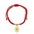 Bracciale a corda intrecciata rossa con ciondolo a cuore dorato e chiusura regolabile - Rosso Brillante (B)