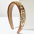 Brown velvet headband with sparkling geometric crystals and rhinestones for party wear - Brown