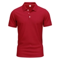 Detail of red quick-dry polo shirt showing honeycomb texture and three-button collar - Red