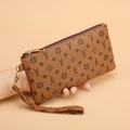 Retro brown leather clutch bag with Eiffel Tower floral print and wristlet strap - Brown (Retro Print)