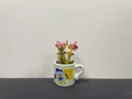 Mini ceramic fridge magnet flower pot with pink artificial plant and blue bear pattern - Blue Bear Pattern Mug Style (Small Bear)