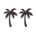 Minimalist black stainless steel coconut tree stud earrings set with tropical palm leaf design - Matte Black