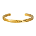 Golden twisted mobius bangle with always in my heart engraving and green zircon - Gold Engraved Mobius