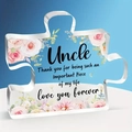 Puzzle-shaped acrylic ornament with floral patterns for uncle gift on blue background - Uncle Style (Q98)