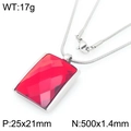 Silver snake chain necklace with rectangular red glass pendant in 25x21mm size - Steel 25*21mm Red (KN292794-GC)