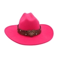 Magenta felt fedora hat with brown embossed leather band and rhinestone heart buckle - Rose Red