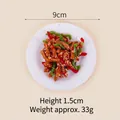 Realistic 9cm fake food toy model of stir-fried pork with green peppers on white plate - 9cm / Green Pepper Shredded Pork - No Keychain