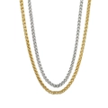 Detail view of gold and silver stainless steel wheat chains with intricate woven textures - Steel Dragon Bone Chain / 45cm+5cm