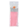 20-piece pink nail art brush set with silver metal ferrules in transparent retail bag - Pink