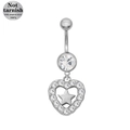 316L surgical steel belly button ring with heart pentagram pendant and clear zircon - Silver White Stone Heart Star Style (24080202-4)