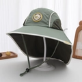 Detail of army green kids sun hat featuring mesh side panels and adjustable wind cord - 54cm (3-8 Years) / Cyan