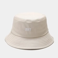 Detailed close-up of 1987 embroidery on a beige cotton bucket hat with stitched brim - M(56-58cm) / Beige