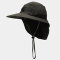 Macro detail of the wide brim and protective neck flap on a gray outdoor sun hat - One Size / Army Green