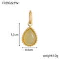 Detail showing waterdrop natural stone pendant with gold bezel measuring 1.3cm by 0.8cm - Light Yellow Green - Water Drop Pendant
