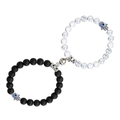Magnetische Herz-Armbänder für Paare mit Natursteinperlen und Hand der Fatima Anhänger - Mattschwarz Weiß Marmor Kugelmagnet (Stil-03)
