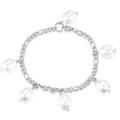 Elegante bracciale a catena Figaro argento con sei ciondoli a perla bianca a goccia e chiusura - Color Acciaio
