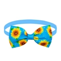 Blue sunflower print pet bowtie collar with elastic band for small dogs and cats - Sunflower on Blue Background