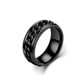 Black stainless steel spinner ring with Cuban chain inlay and knurled edges - US 6 / 8MM Embossed Chain Black