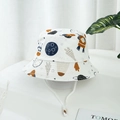 White cotton kids sun hat with cartoon astronaut prints and adjustable chin strap - White-Rocket Planet