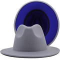 Two-tone wool fedora hat featuring a light grey exterior and vibrant royal blue interior - M (56-58cm) / Grey With Royal Blue Interior
