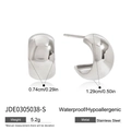 Silver 14K stainless steel C-shaped textured earrings with dimension specs - Wide C-Shaped Hoops / Silver