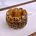 Chic leopard print wide wavy resin bracelet with minimalist tortoise shell pattern finish - Yellow Tan Leopard Square Slice Style (62# Bangle - Light Coffee)