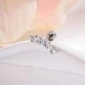 Silver micro-set curved stud earring with white zircons and light blue heart stone - Blue and White Heart Delicate Style (A803-5#)