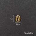 Golden stainless steel shell charm for DIY jewelry with dimension and weight labels - Toothed Shell