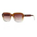 Retro square sunglasses with gradient brown frames and gold rivet details on white background - Tea Gradient Transparent Frame