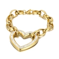 Modieuze gouden grove schakelarmband met een fonkelende hartvormige hanger voor dames - 20cm / Gouden Armband (KB77457-Z)